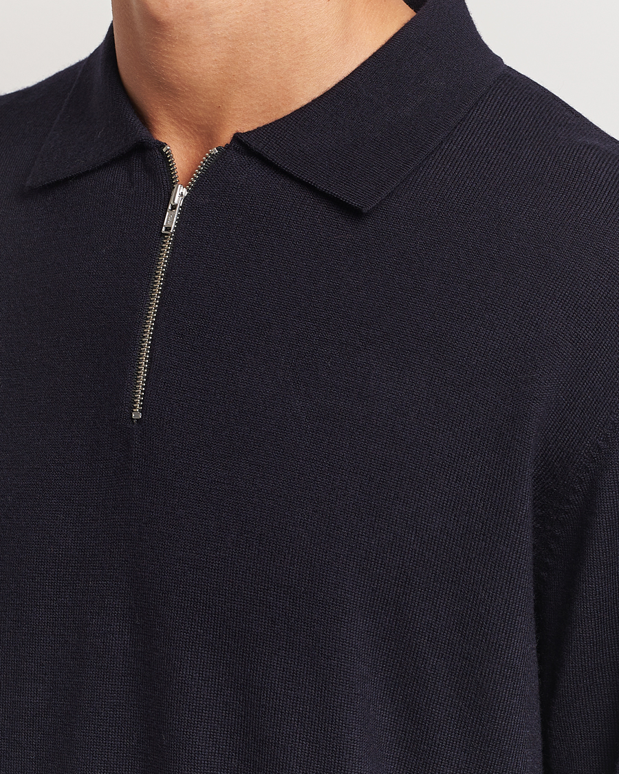 Mies | Puserot | A Day's March | Thompson Merino Half-Zip Polo Navy