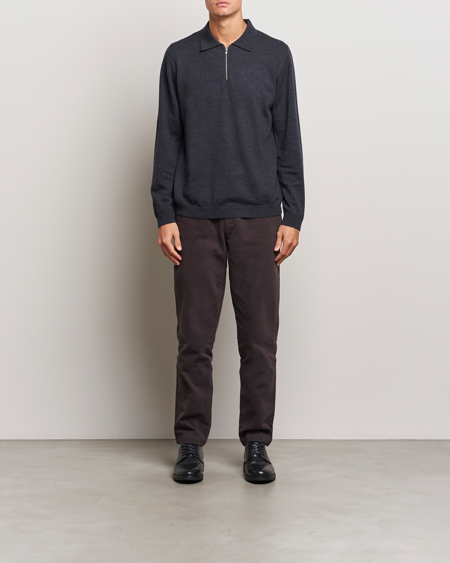 Mies | Puserot | A Day's March | Thompson Merino Half-Zip Polo Anthracite