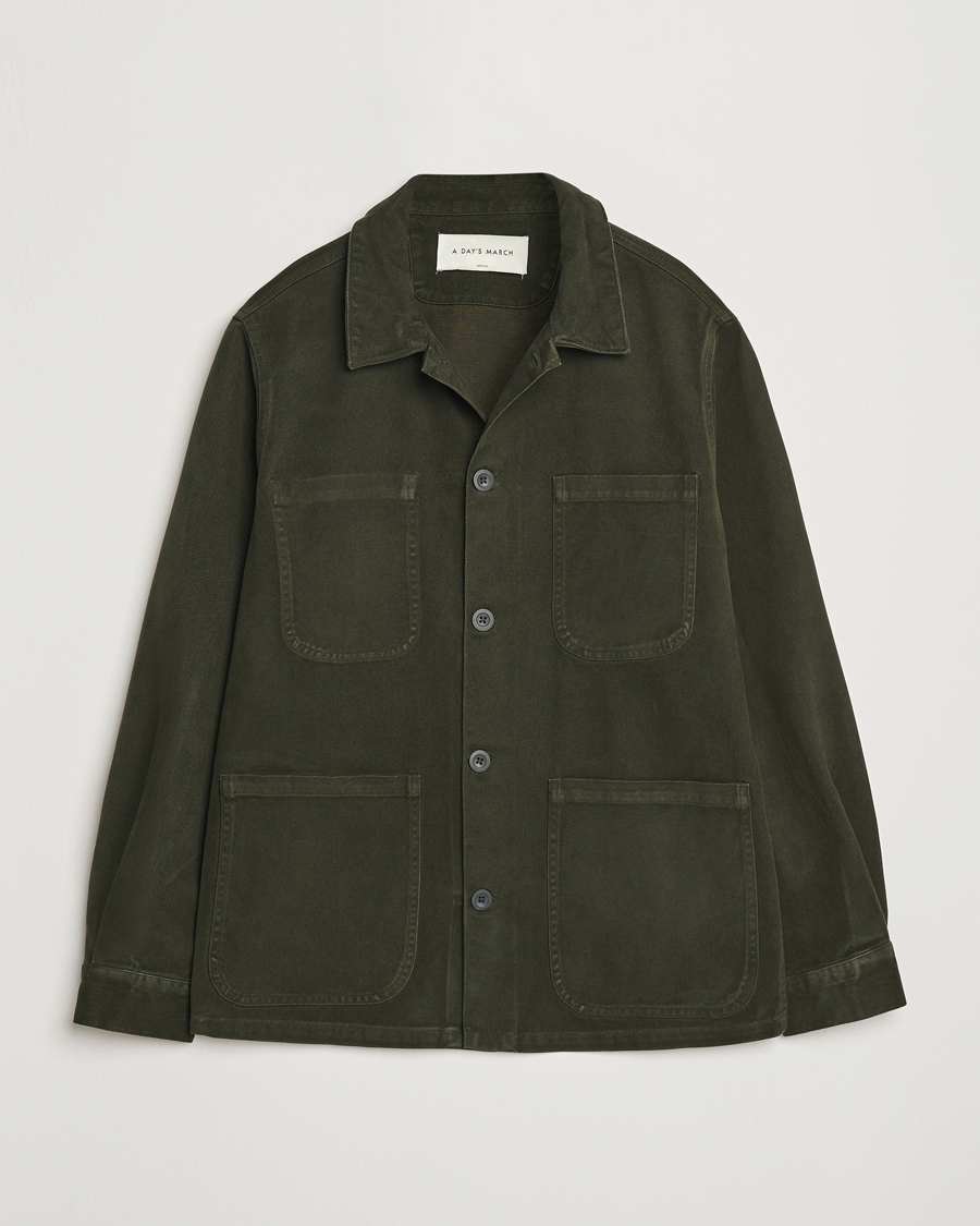 Mies | Kauluspaidat | A Day's March | Algot Cotton Lyocell Overshirt Deep Green