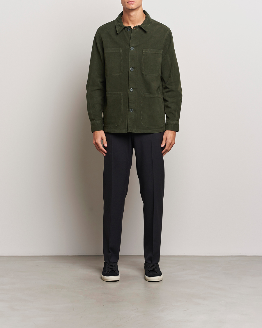 Mies | Kauluspaidat | A Day's March | Algot Cotton Lyocell Overshirt Deep Green