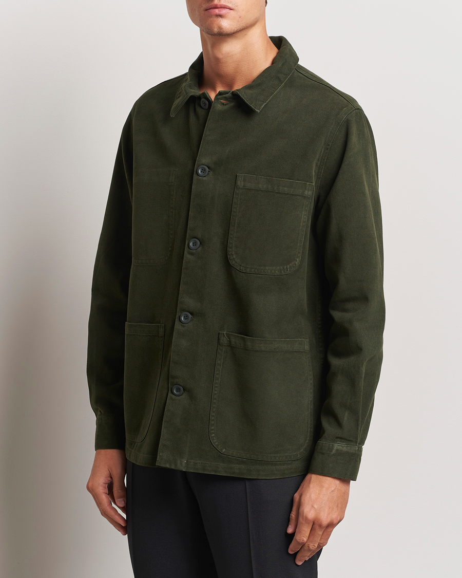 Mies | Kauluspaidat | A Day's March | Algot Cotton Lyocell Overshirt Deep Green