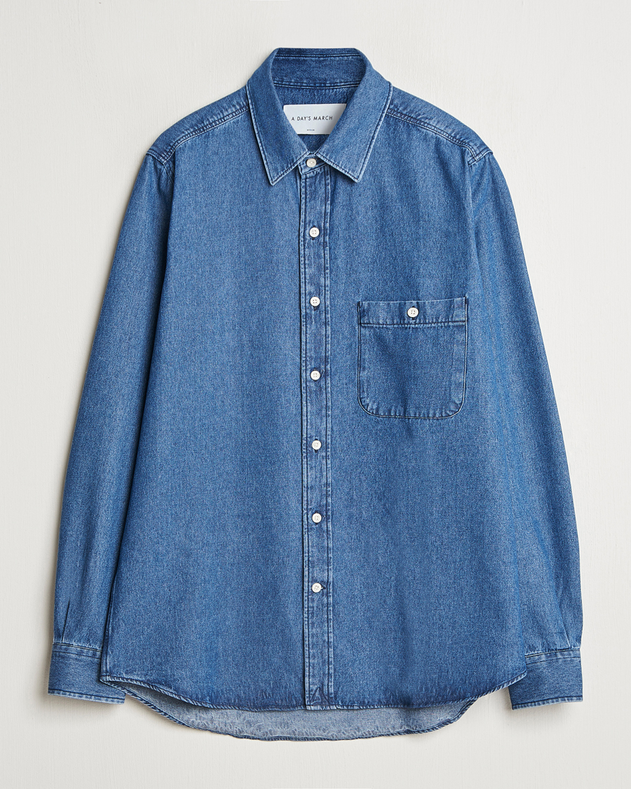 Mies | Kauluspaidat | A Day's March | Mason Sturdy Denim Shirt Indigo Blue