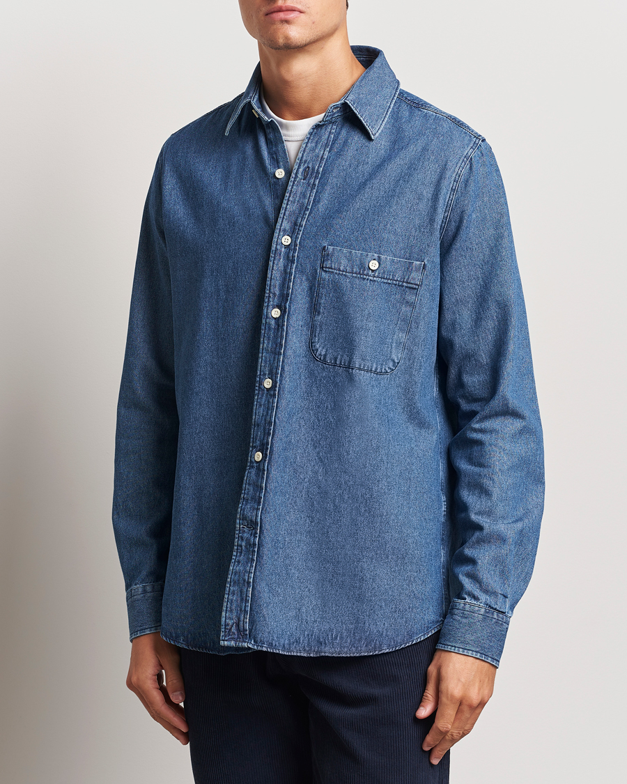 Mies | Kauluspaidat | A Day's March | Mason Sturdy Denim Shirt Indigo Blue