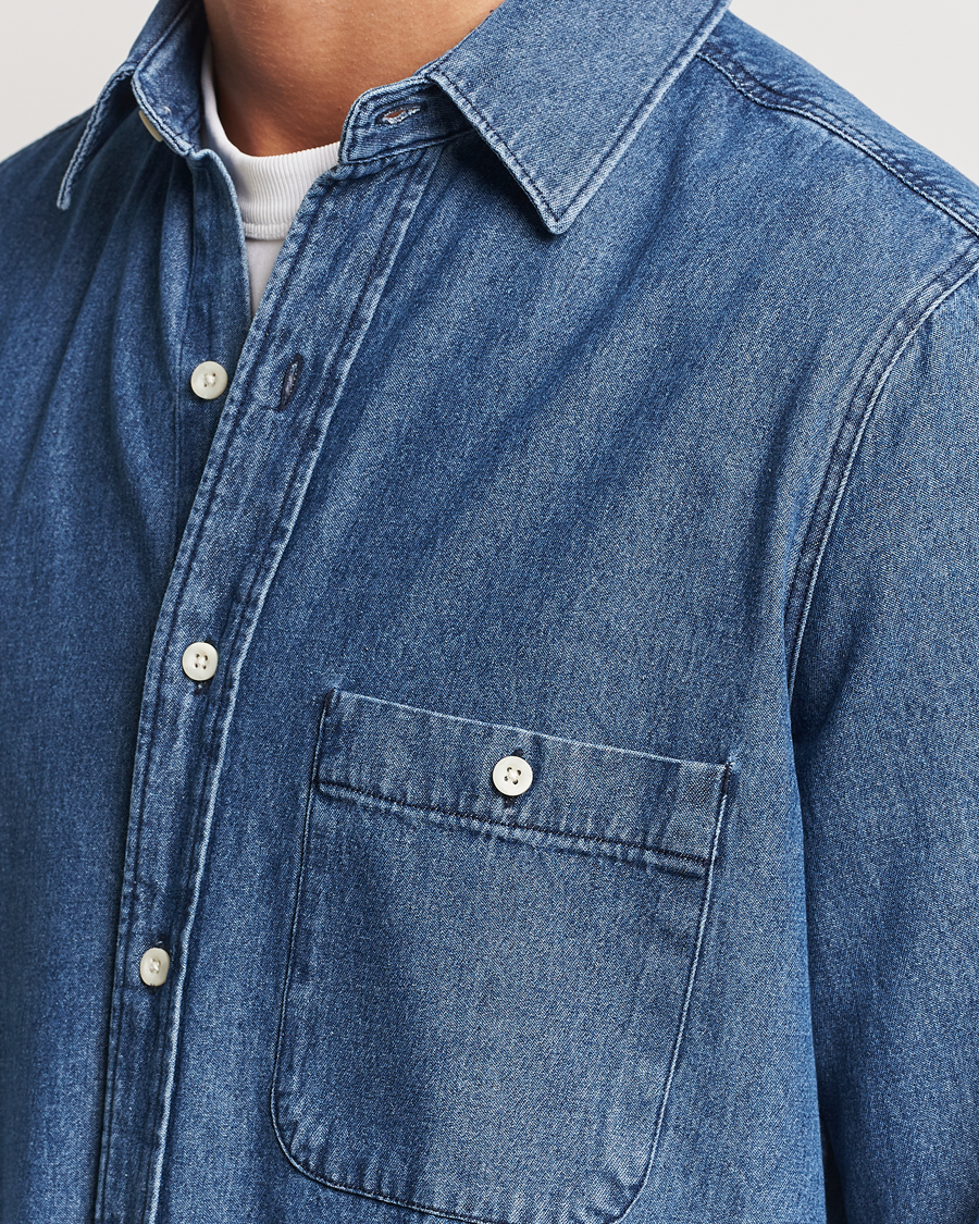 Mies | Kauluspaidat | A Day's March | Mason Sturdy Denim Shirt Indigo Blue