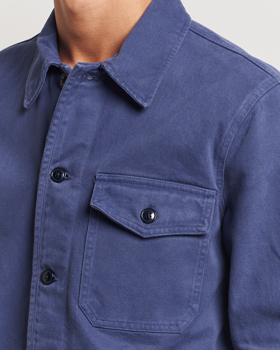 Mies | Kauluspaidat | A Day's March | Patch Pocket Sturdy Twill Overshirt Brewers Blue