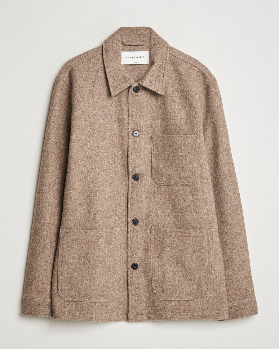 Mies | Kauluspaidat | A Day's March | Original Wool Overshirt Light Taupe Melange