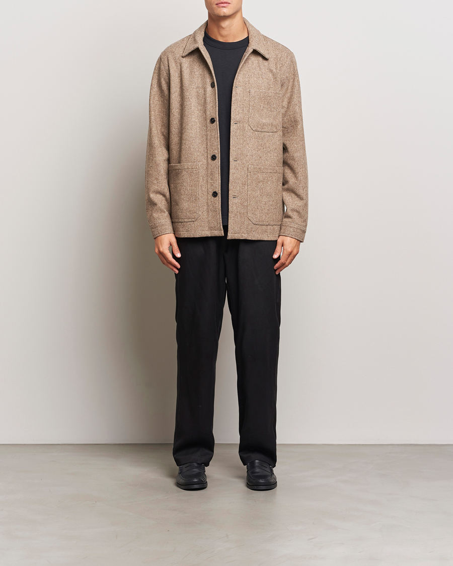 Mies | Kauluspaidat | A Day's March | Original Wool Overshirt Light Taupe Melange