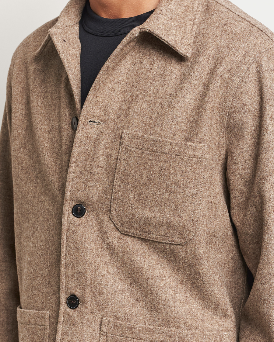 Mies | Kauluspaidat | A Day's March | Original Wool Overshirt Light Taupe Melange