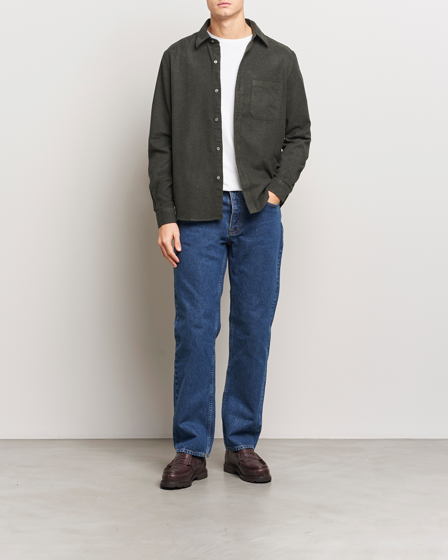 Mies | Kauluspaidat | A Day's March | Newark Flannel Shirt Dark Green