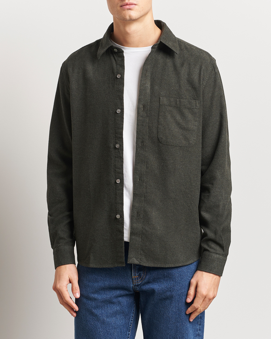 Mies | Kauluspaidat | A Day's March | Newark Flannel Shirt Dark Green
