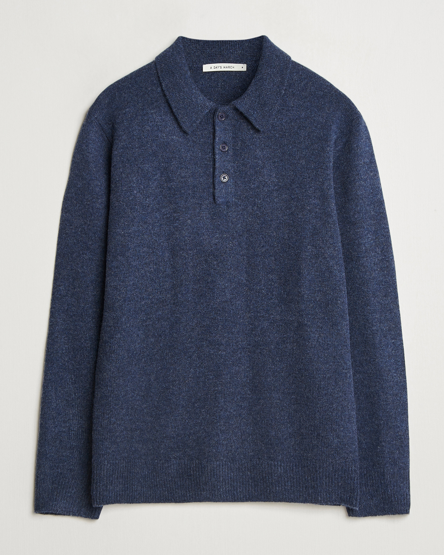 Mies | Puserot | A Day's March | Avoch Lambswool Polo Navy Melange