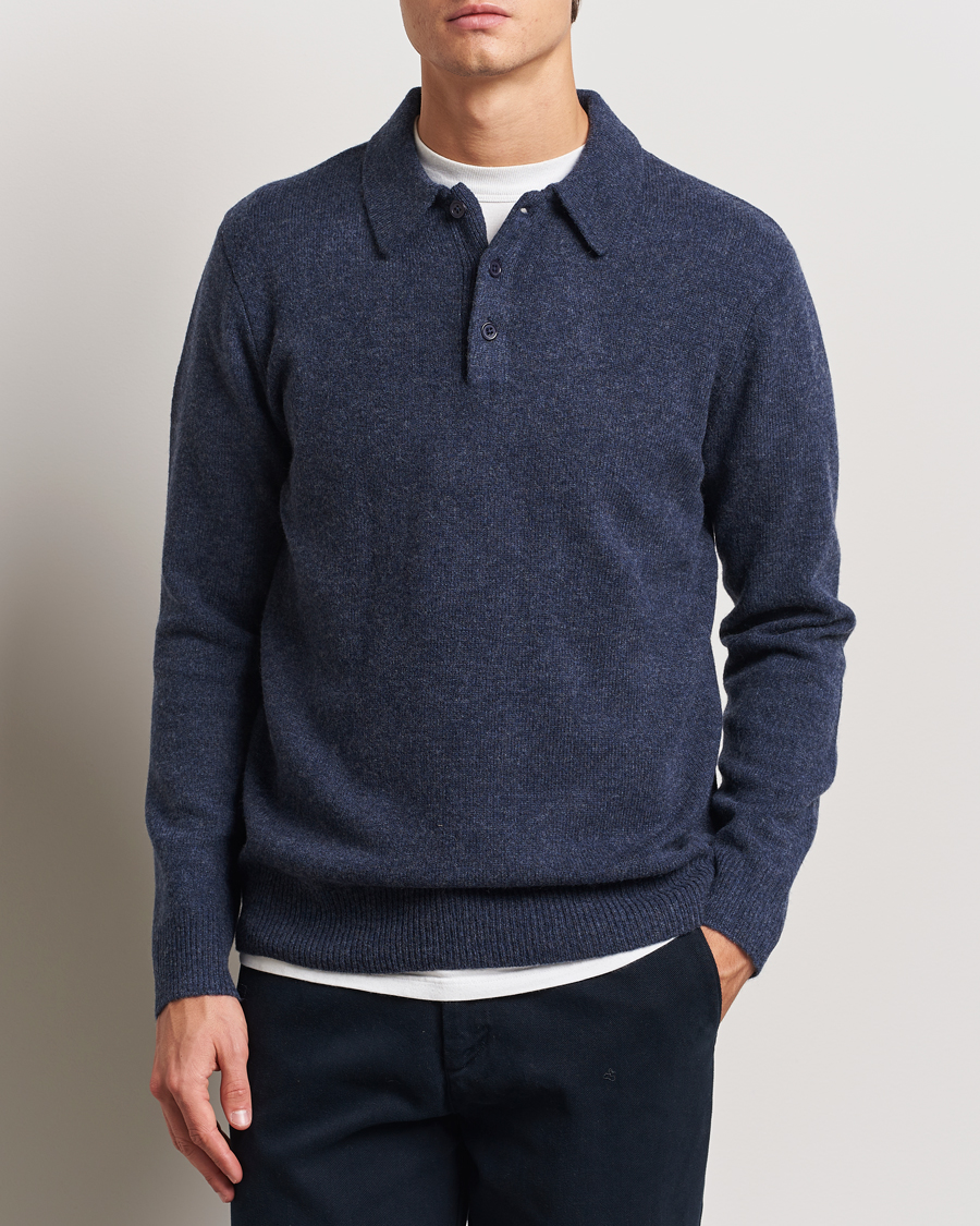 Mies | Puserot | A Day's March | Avoch Lambswool Polo Navy Melange