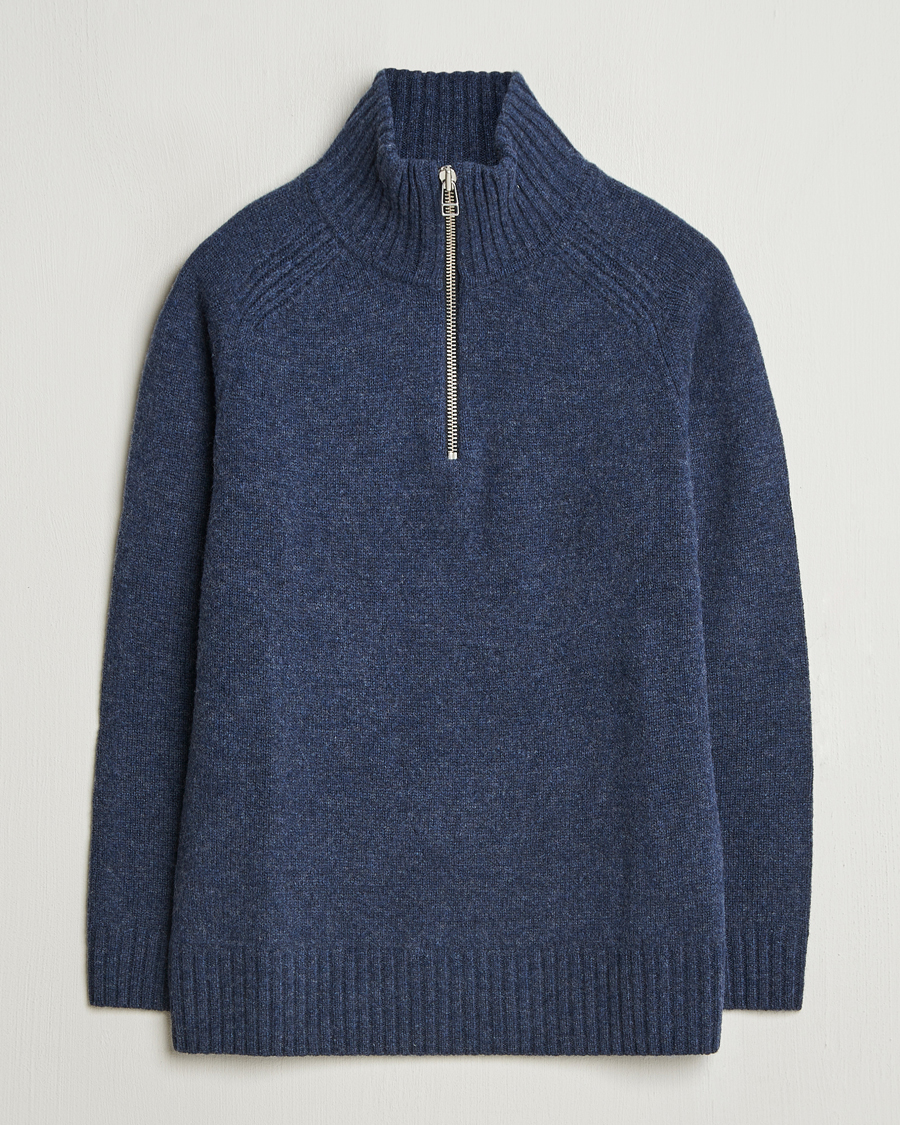 Mies | Puserot | A Day's March | Cullen Half-Zip Lambswool Sweater Navy Melange