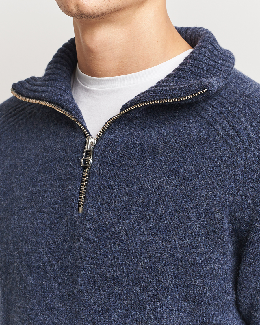 Mies | Puserot | A Day's March | Cullen Half-Zip Lambswool Sweater Navy Melange