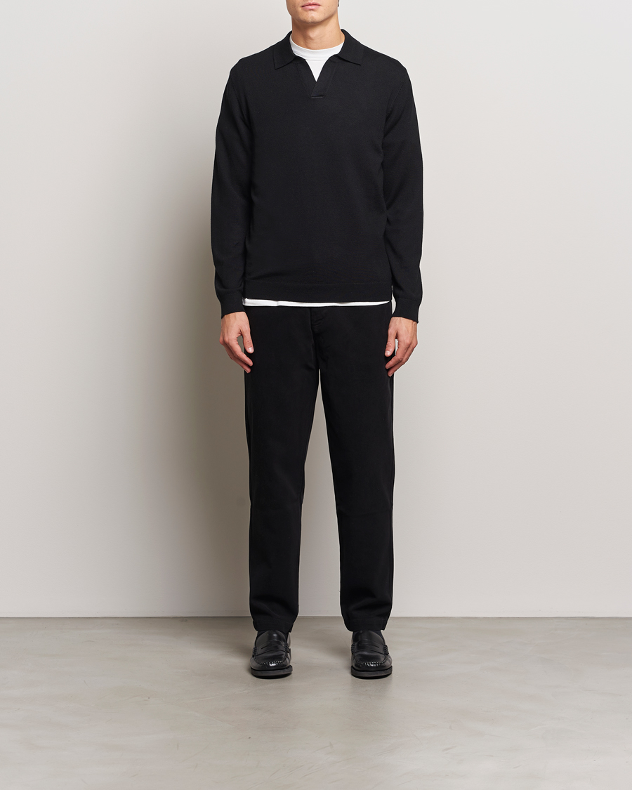 Mies | Puserot | A Day's March | Manol Open Collar Merino Polo Black