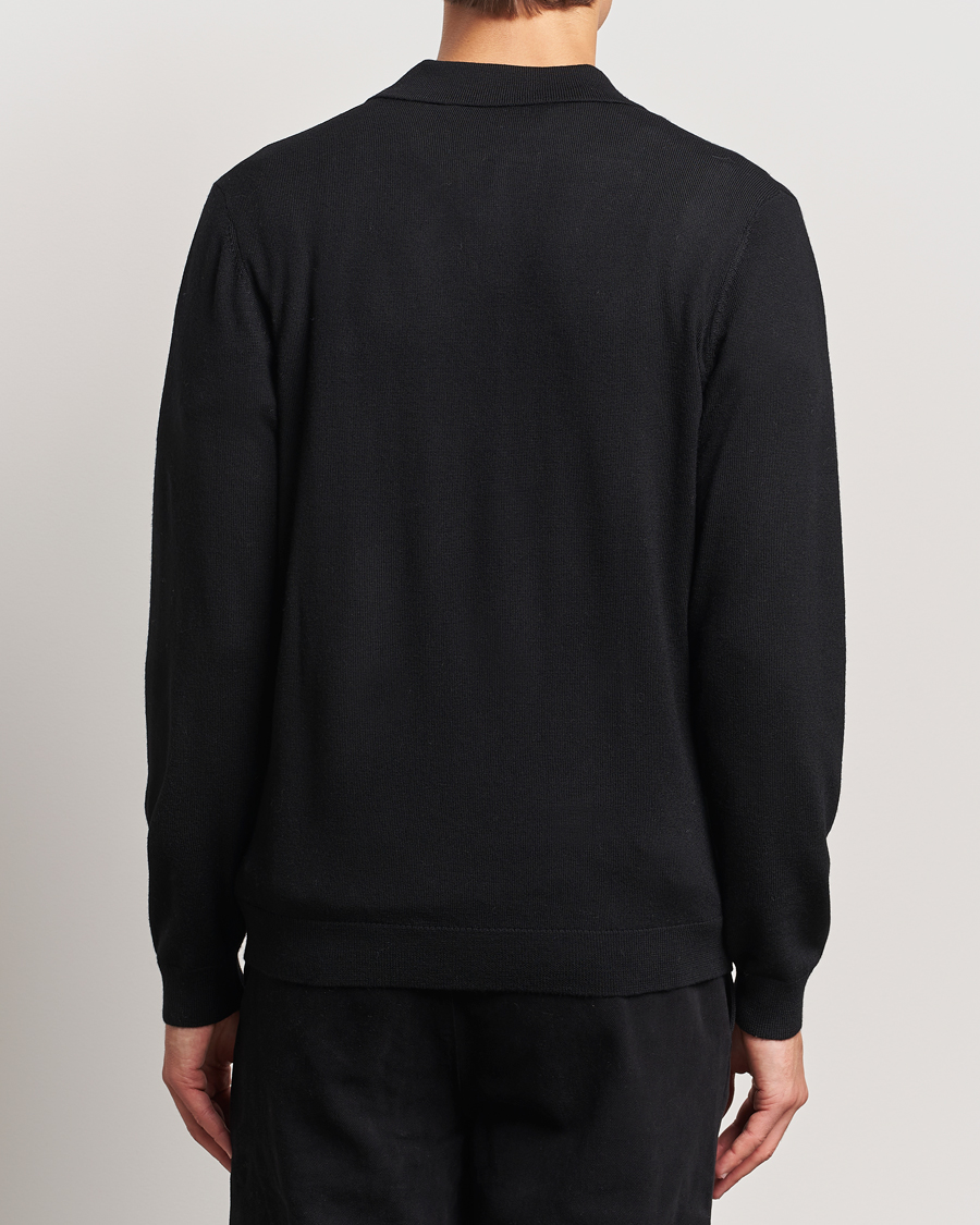 Mies | Puserot | A Day's March | Manol Open Collar Merino Polo Black