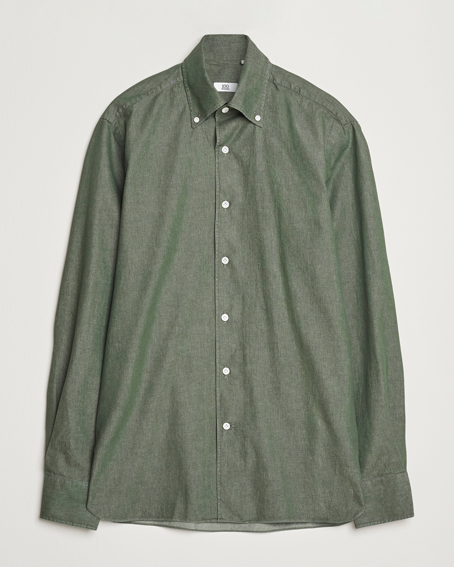 Mies | Kauluspaidat | 100Hands | Button Down Denim Shirt Sage Green