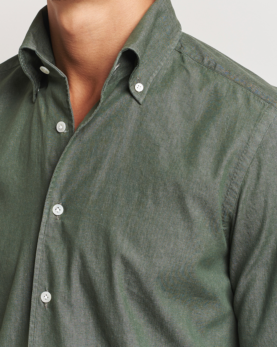 Mies | Kauluspaidat | 100Hands | Button Down Denim Shirt Sage Green