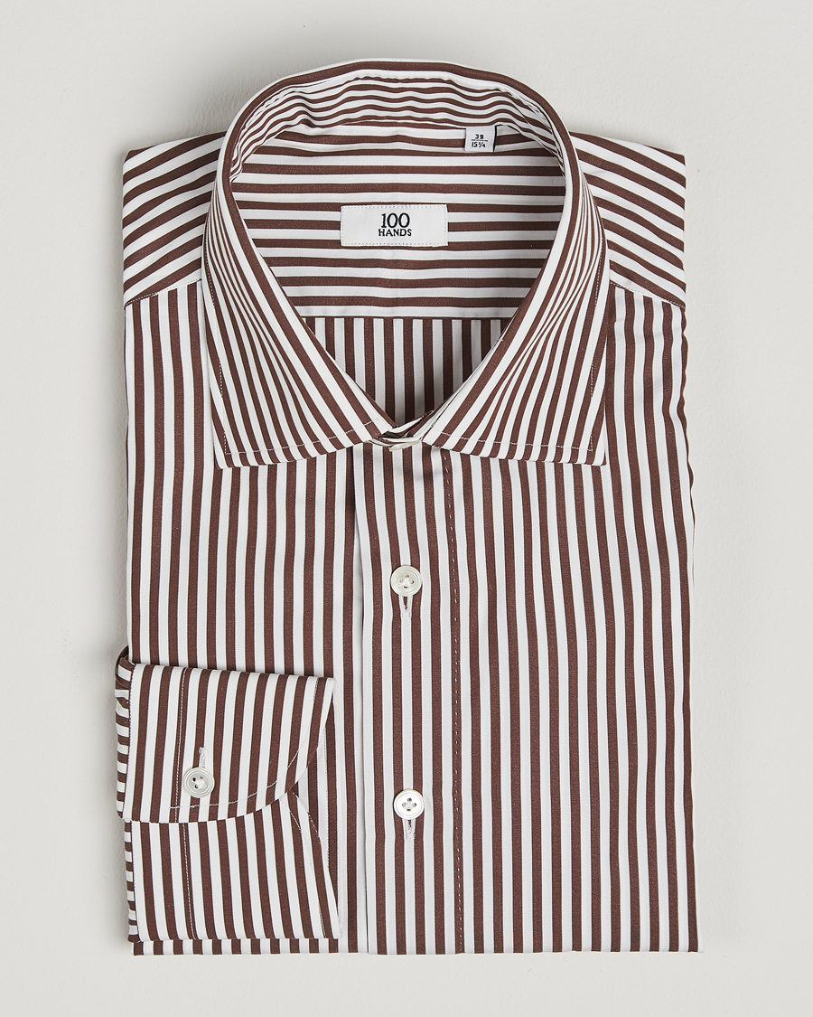 Mies | Kauluspaidat | 100Hands | Striped Cut Away Cotton Shirt Brown