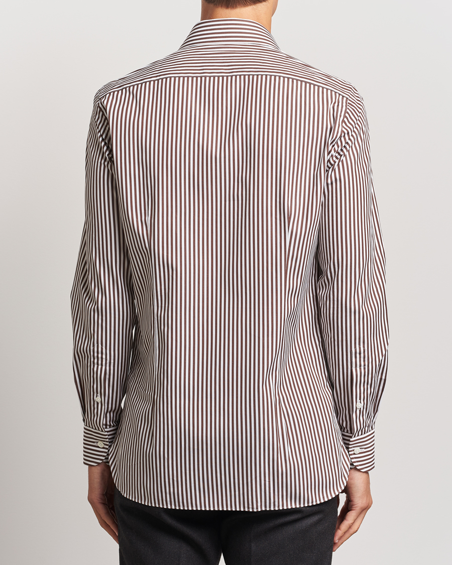 Mies | Kauluspaidat | 100Hands | Striped Cut Away Cotton Shirt Brown