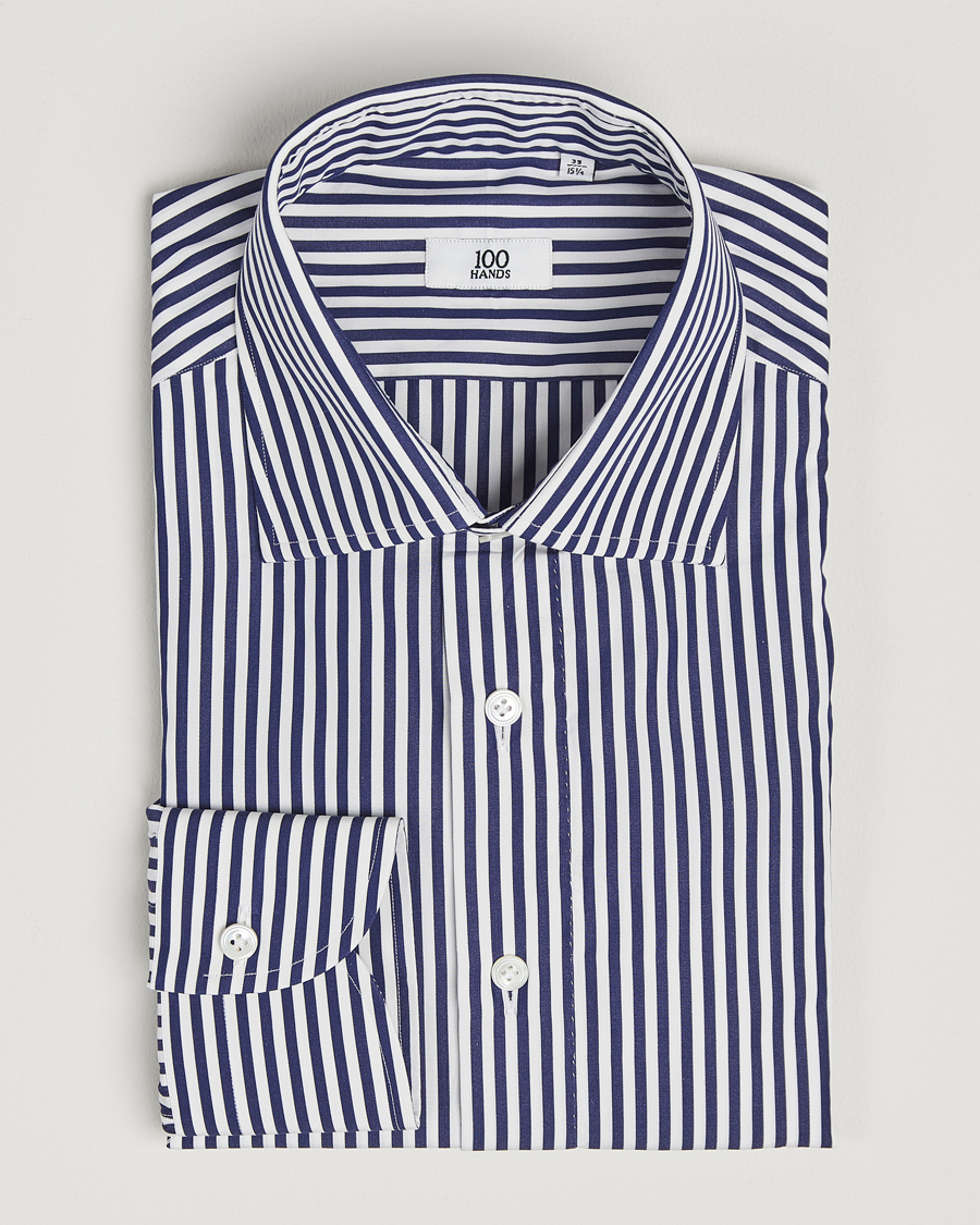 Mies | Kauluspaidat | 100Hands | Striped Cut Away Cotton Shirt Navy