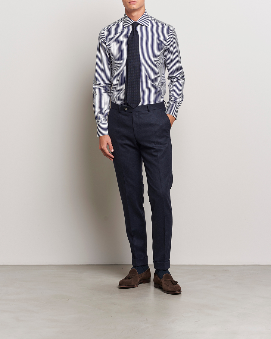 Mies | Kauluspaidat | 100Hands | Striped Cut Away Cotton Shirt Navy