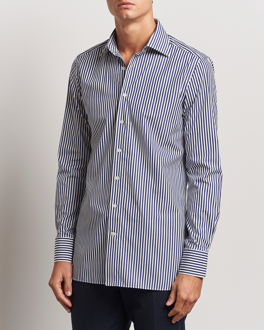 Mies | Kauluspaidat | 100Hands | Striped Cut Away Cotton Shirt Navy