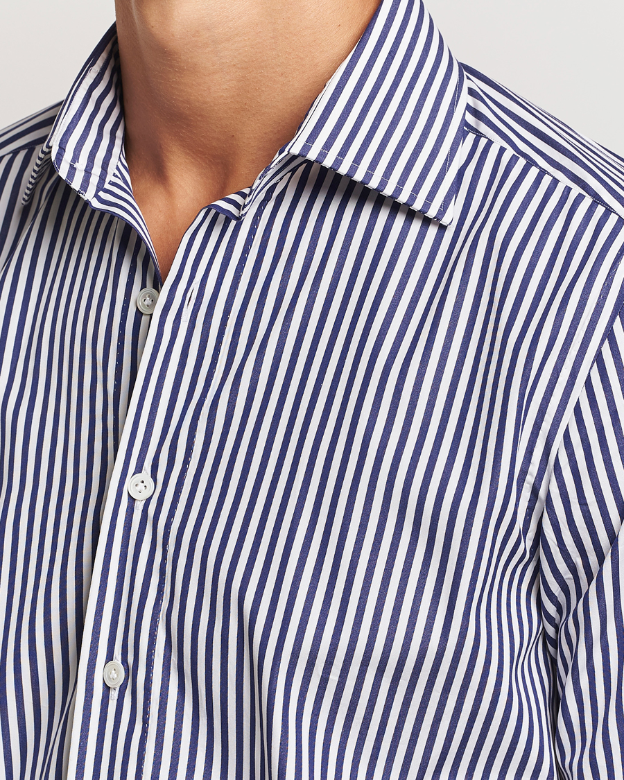 Mies | Kauluspaidat | 100Hands | Striped Cut Away Cotton Shirt Navy