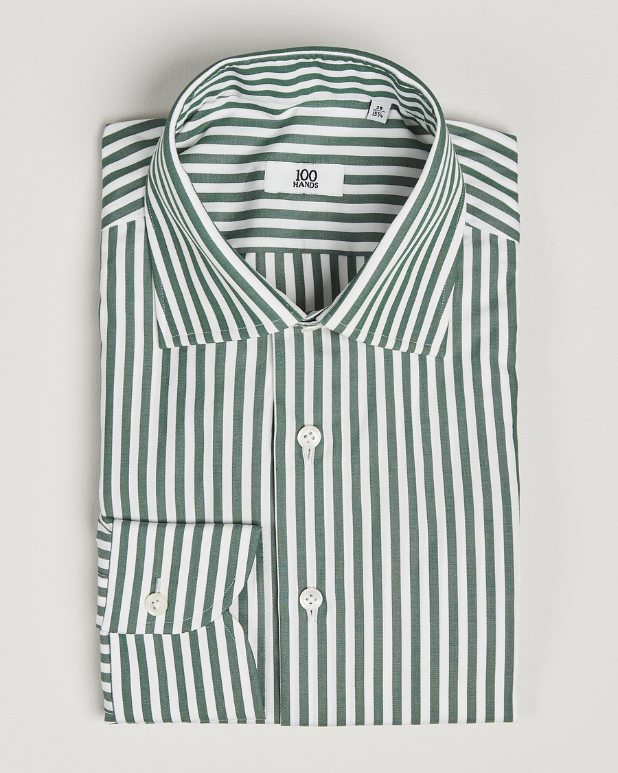 Mies | Kauluspaidat | 100Hands | Striped Cut Away Cotton Shirt Green