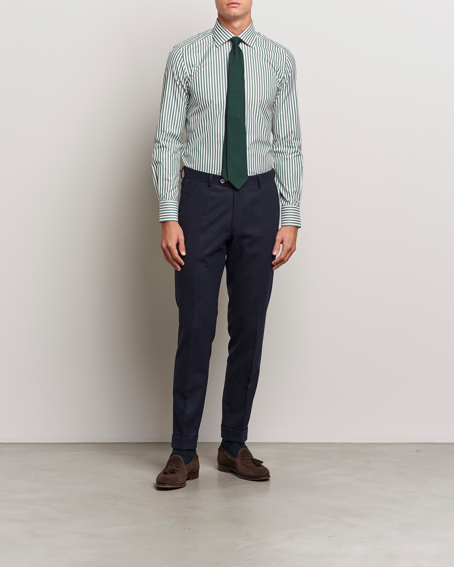 Mies | Kauluspaidat | 100Hands | Striped Cut Away Cotton Shirt Green