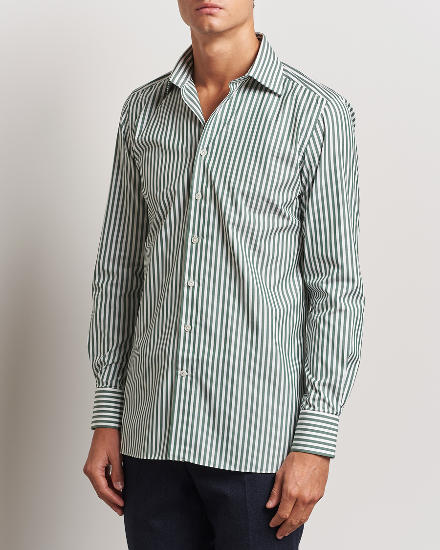 Mies | Kauluspaidat | 100Hands | Striped Cut Away Cotton Shirt Green