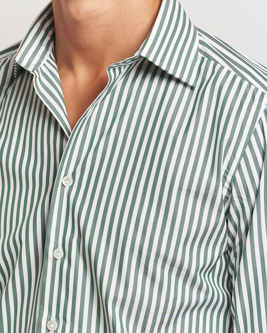 Mies | Kauluspaidat | 100Hands | Striped Cut Away Cotton Shirt Green