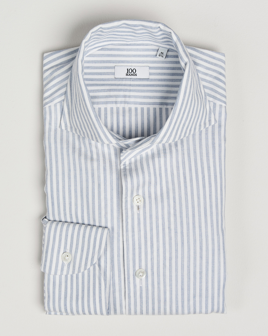 Mies | Kauluspaidat | 100Hands | Microstripe Cashmere Shirt Light Blue