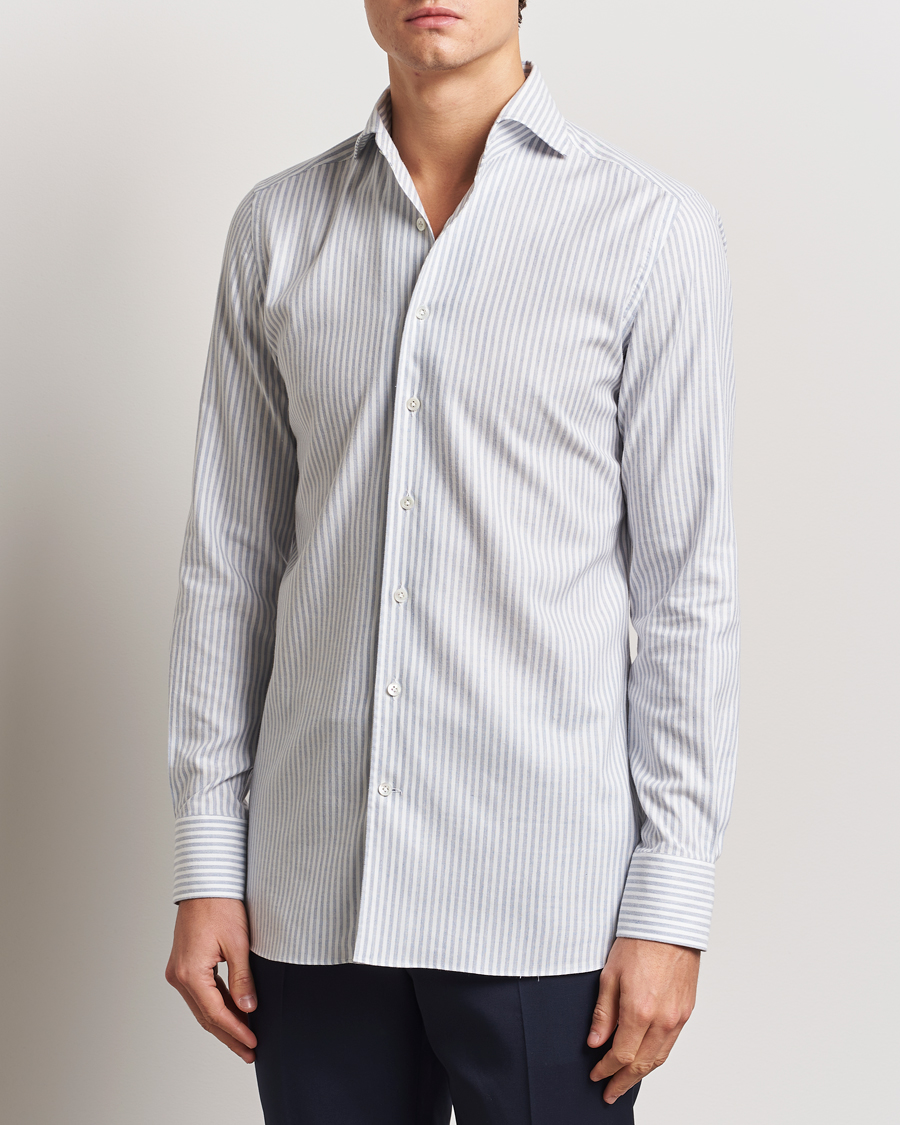 Mies | Kauluspaidat | 100Hands | Microstripe Cashmere Shirt Light Blue