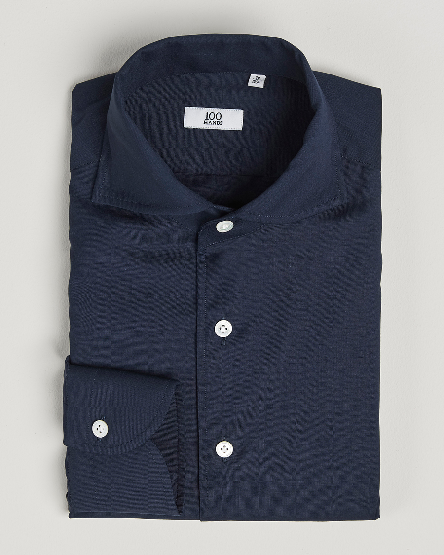 Mies | Kauluspaidat | 100Hands | Full Spread Wool Shirt Navy