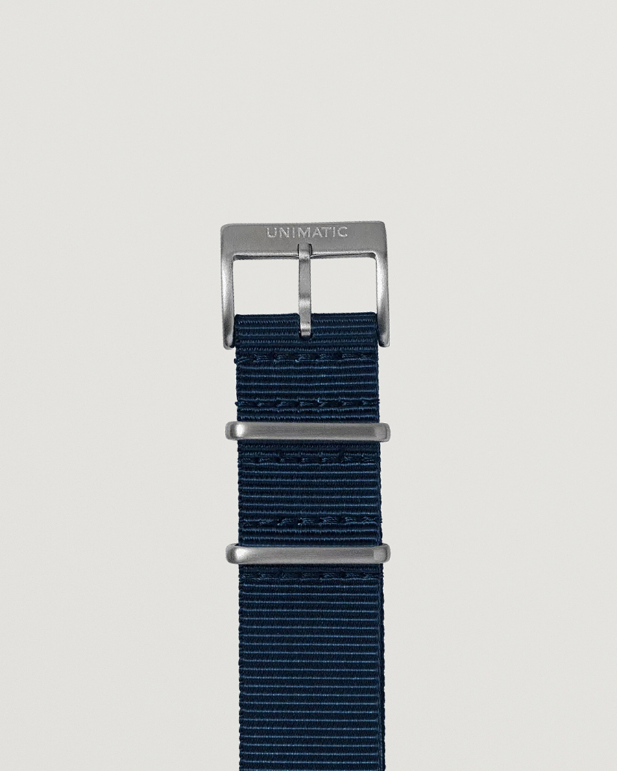 Mies | Kellonrannekkeet | UNIMATIC | Nylon Nato Steel 22mm Strap Vintage Navy