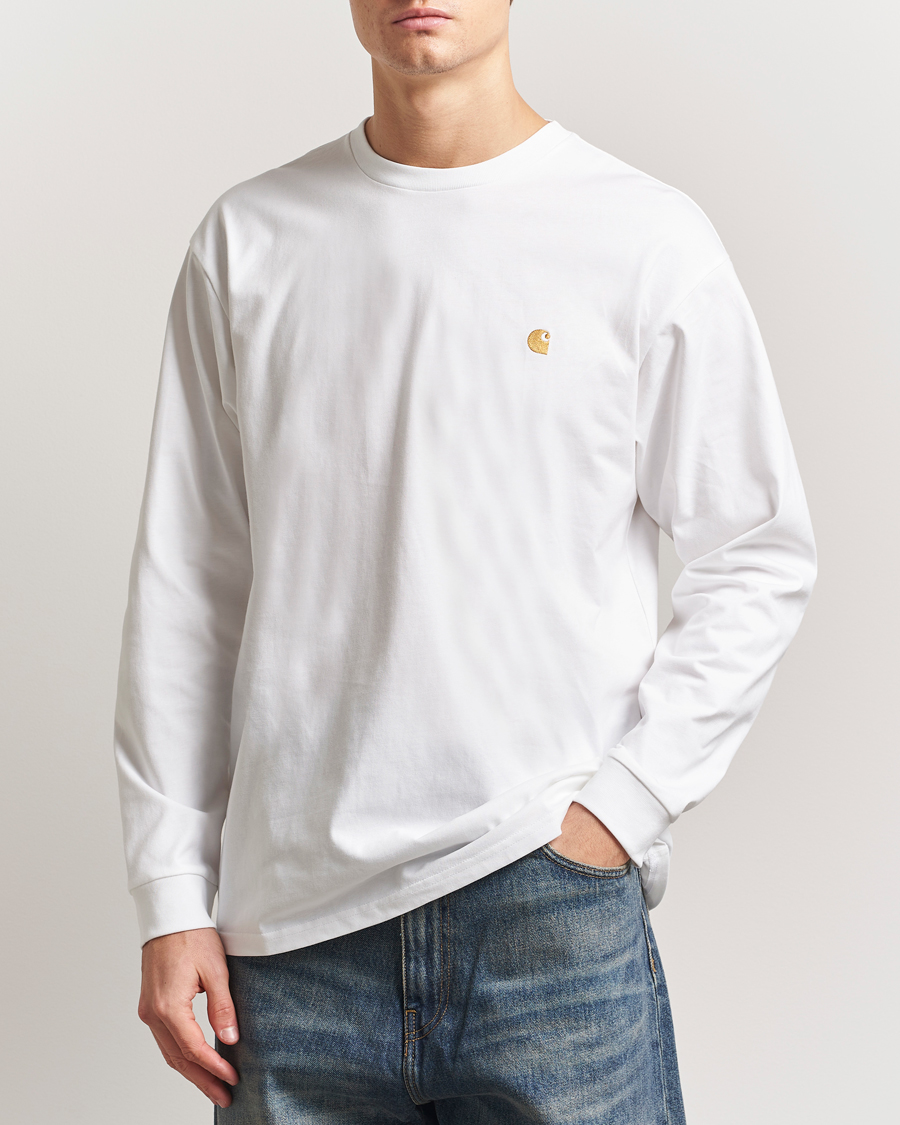 Mies | T-paidat | Carhartt WIP | Chase Combed Cotton Long Sleeve T-Shirt White/Gold