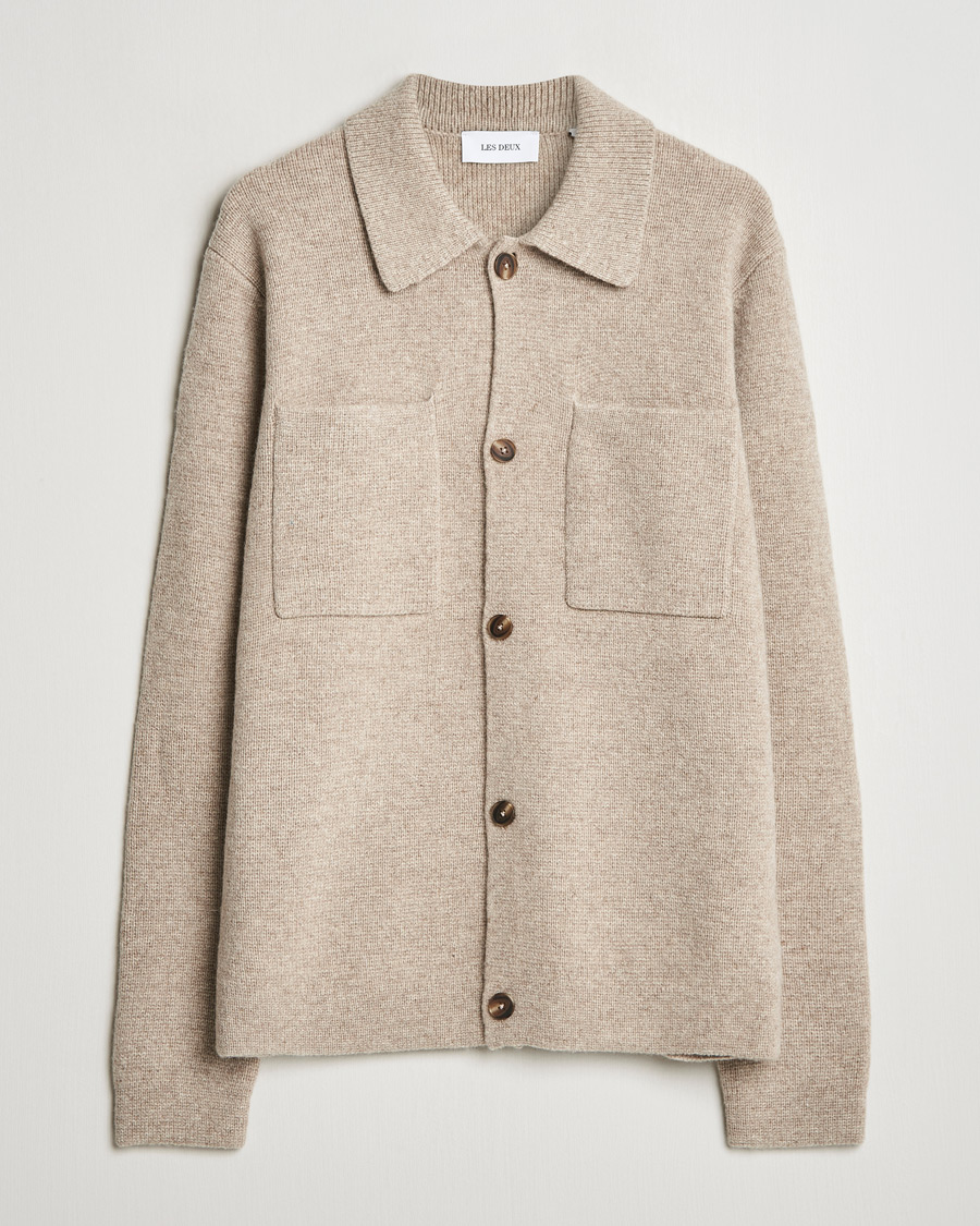 Mies | Kauluspaidat | LES DEUX | Fischer Milano Knitted Overshirt Sand Melange