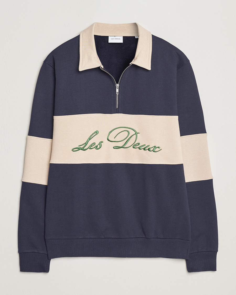 Mies | Puserot | LES DEUX | Cory Zipper Rugby Sweatshirt Dark Navy/Ivory