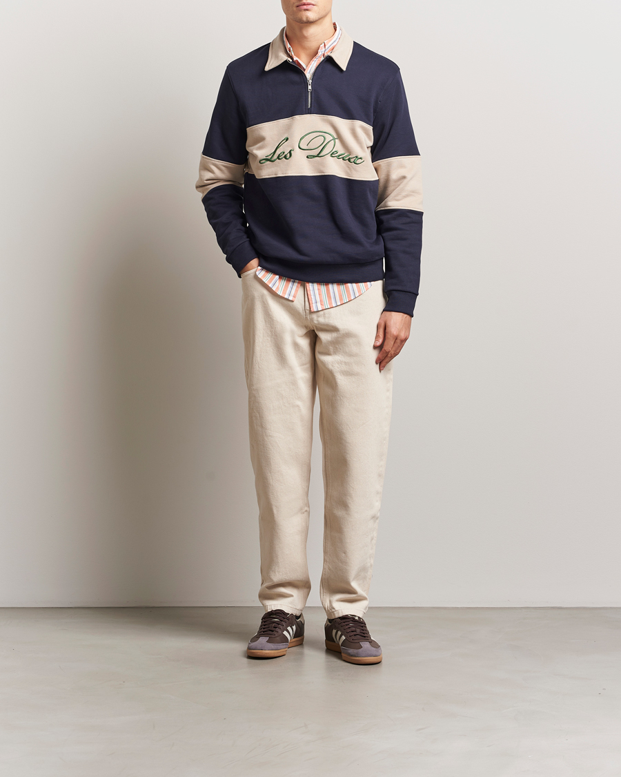Mies | Puserot | LES DEUX | Cory Zipper Rugby Sweatshirt Dark Navy/Ivory