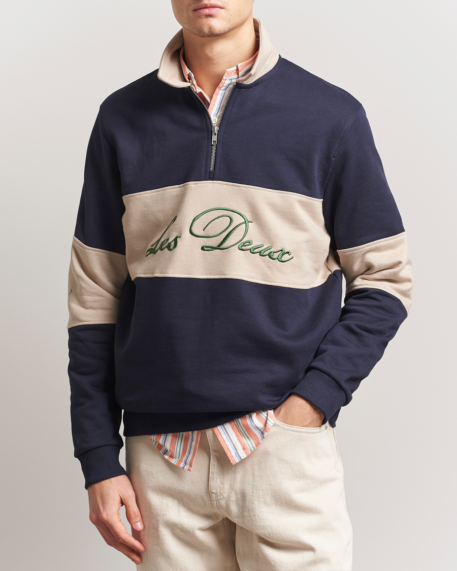 Mies | Puserot | LES DEUX | Cory Zipper Rugby Sweatshirt Dark Navy/Ivory