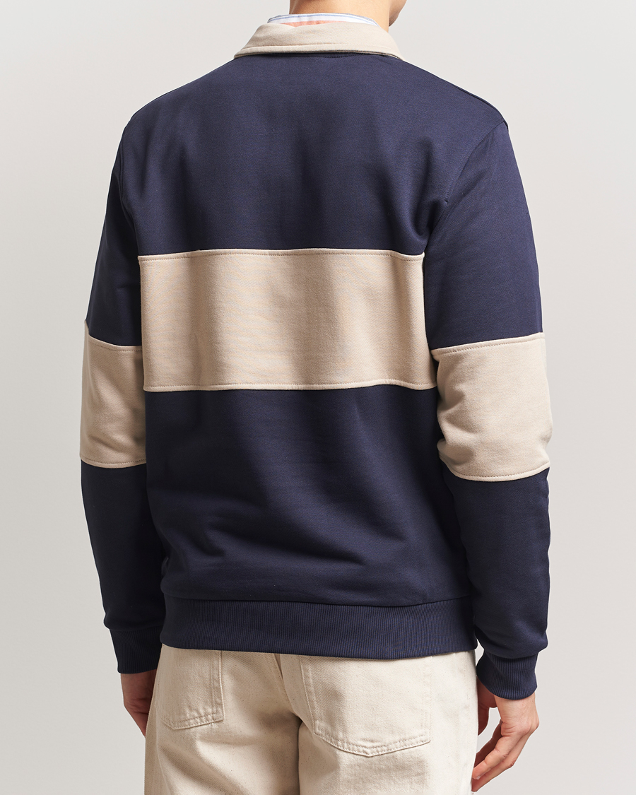 Mies | Puserot | LES DEUX | Cory Zipper Rugby Sweatshirt Dark Navy/Ivory