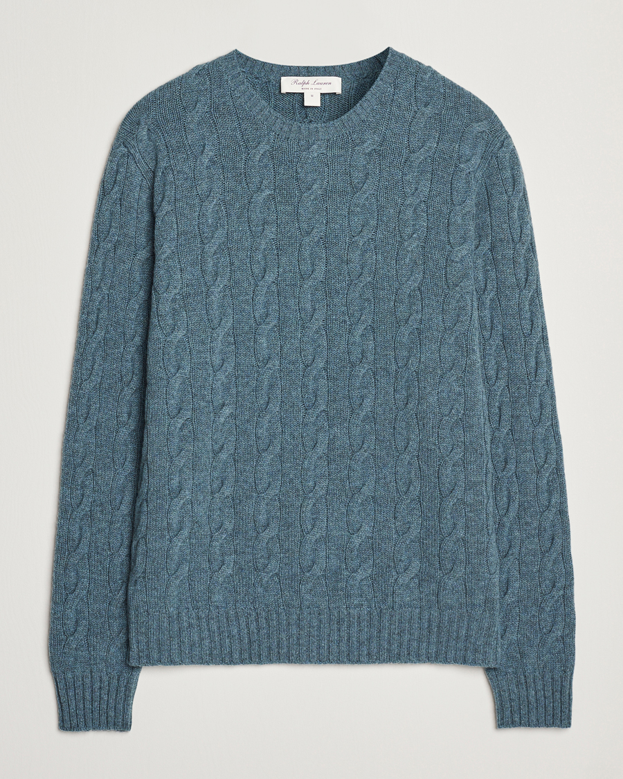 Mies | Puserot | Ralph Lauren Purple Label | Cashmere Cable Sweater Blue Melange