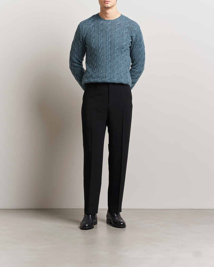 Mies | Puserot | Ralph Lauren Purple Label | Cashmere Cable Sweater Blue Melange