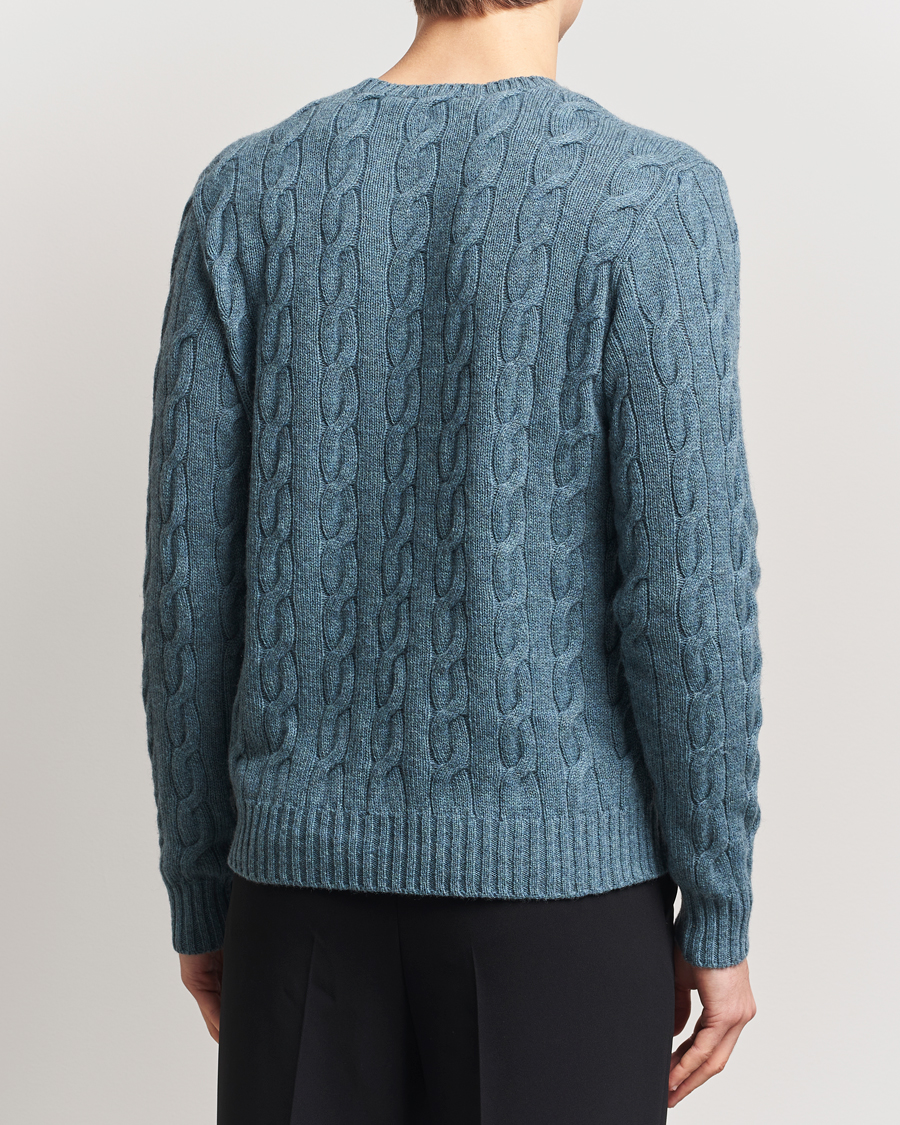 Mies | Puserot | Ralph Lauren Purple Label | Cashmere Cable Sweater Blue Melange