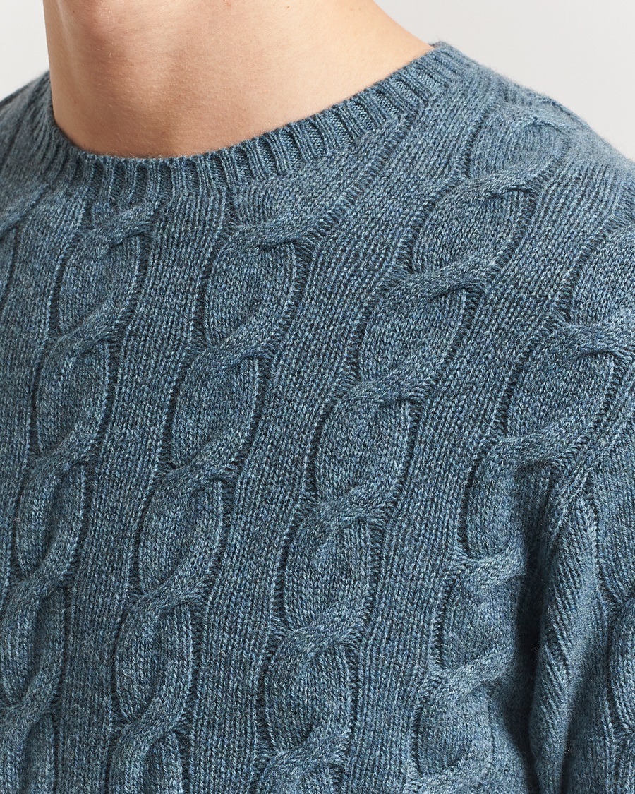 Mies | Puserot | Ralph Lauren Purple Label | Cashmere Cable Sweater Blue Melange