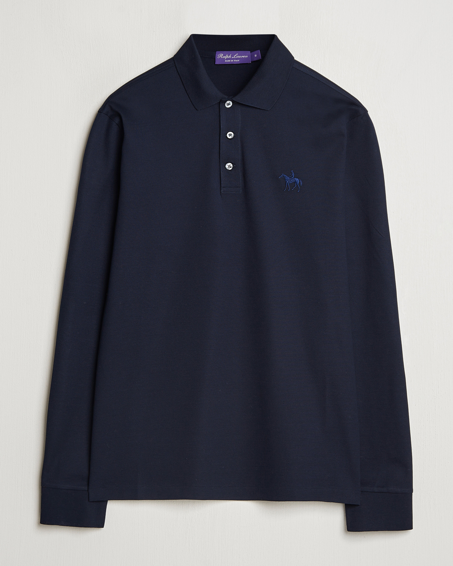 Mies | Puserot | Ralph Lauren Purple Label | Mercerized Cotton Long Sleeve Polo Chairman Navy
