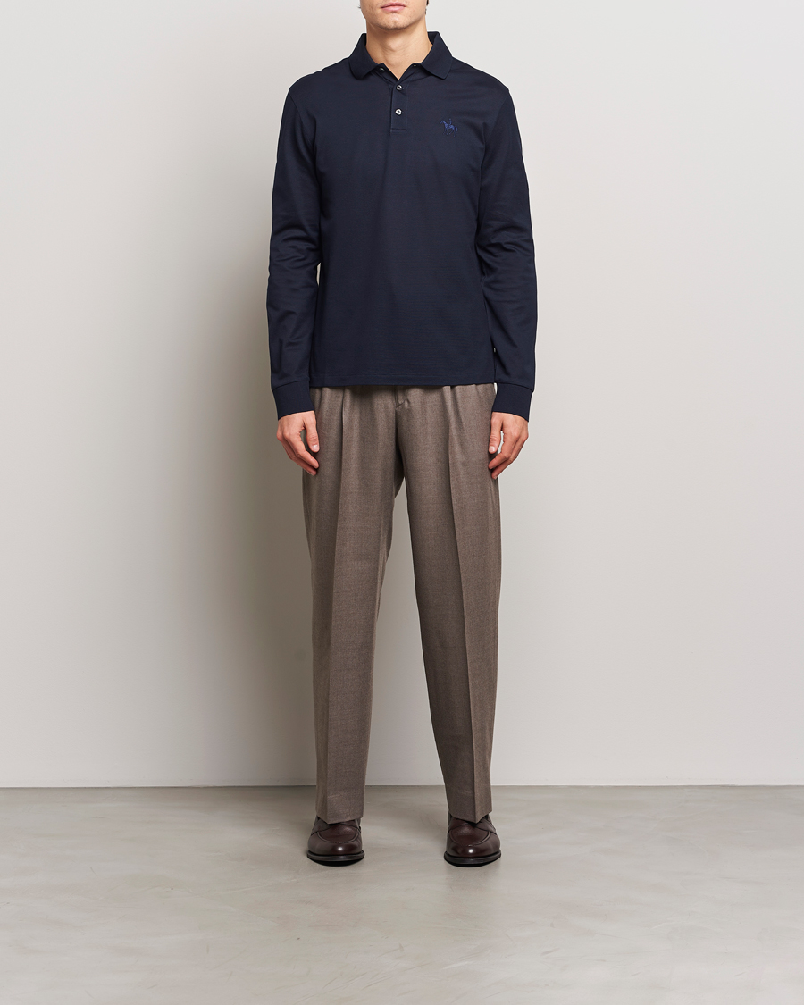 Mies | Puserot | Ralph Lauren Purple Label | Mercerized Cotton Long Sleeve Polo Chairman Navy