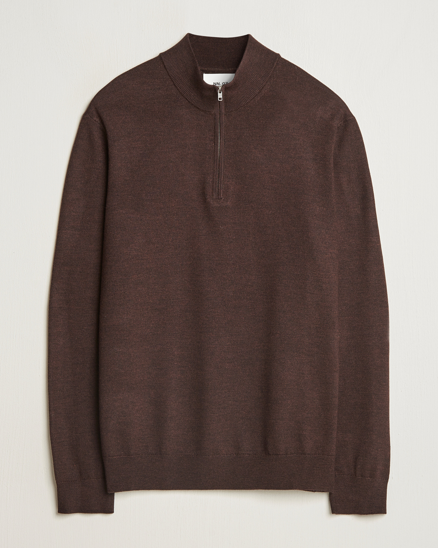 Mies | Puserot | NN07 | Sergio Merino Knitted Half Zip Brown Melange