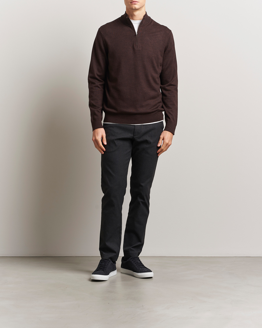 Mies | Puserot | NN07 | Sergio Merino Knitted Half Zip Brown Melange